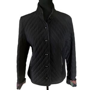Bellagioseta Black Quilted Jacket Women’s Small Made in Italy Floral Lining